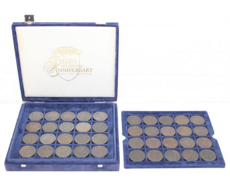 British Copper Coins - an extensive collection of fifty one 1797 copper cartwheel two pence, 2 pence or tuppence coins, Matth