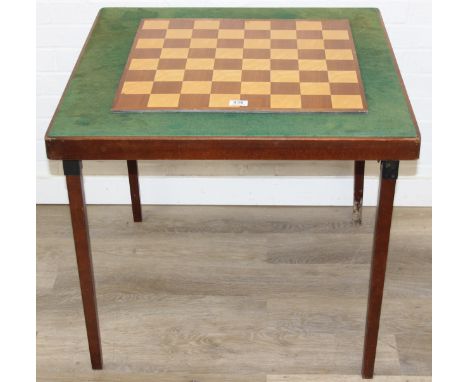 A vintage wooden chess board and backgammon board, 54cm square and a folding baize topped card table [2]