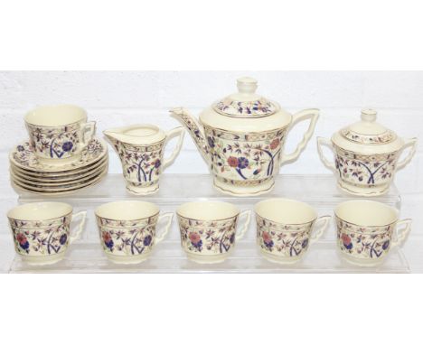 A hand-painted Zsolnay Pecs of Hungary porcelain tea set or coffee set with Bamboo pattern, the coffee pot 19cm tall
