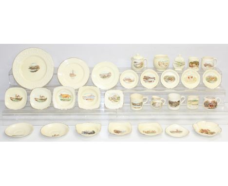Qty of vintage Crown Devon souvenir ceramics, incl cups, plates, small dishes etc, mainly scenes of the South West