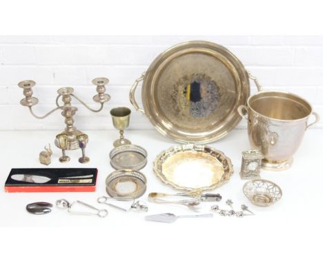 [5kg] - Qty of vintage and later metal items, mostly silver-plated, to incl Dansk Reindeer figurine, ice bucket, candelabra, 