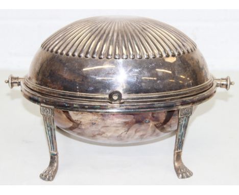 Antique dome-topped silver-plated buffet food warmer tureen/server on legs, 34cm x 23cm x 21cm