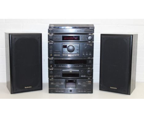 Technics stack of hi-fi separates to incl: turntable SL-J110R, stereo synthesizer tuner ST-X902L, stereo integrated amplifier