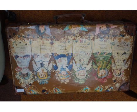 Early 20th century travel trunk with early stickers &amp; some hand painting