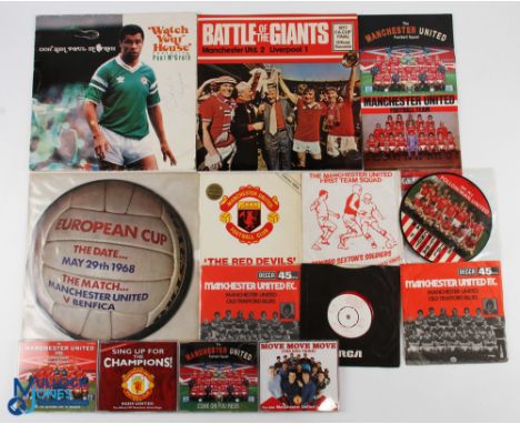 Collection of Manchester United records to include 1968 European Cup Final 'The Match' on 33 1/3 rpm record &amp; cover, 1977