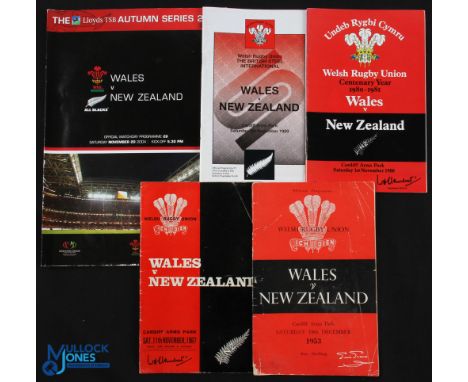 Wales v New Zealand Rugby Programmes (5): Issues from Cardiff from 1953 (last Wales win!), 1967, 1980, 1989 &amp; 2004. First