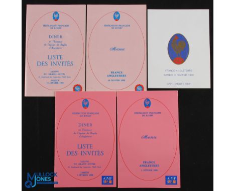 France v England Rugby Menu/Guest List etc (7): Near mint, those items plus other invitation and response cards and sponsors'