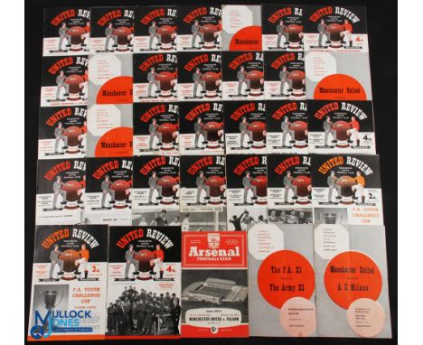1957/58 Manchester Utd complete season of home programmes nos. 1-19, 21-30 inclusive including No. 9 Aston Villa (Charity Shi