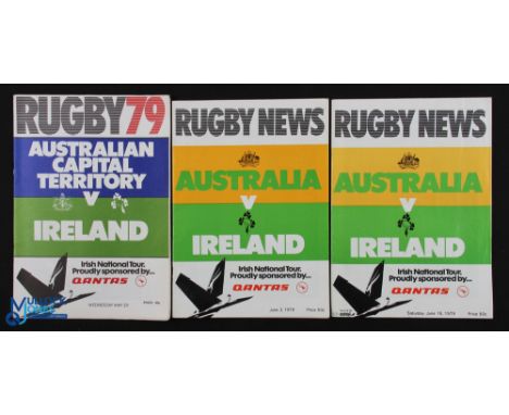 1979 Ireland in Australia Rugby Programmes (3): The Irish tourists in both tests and v ACT. Good