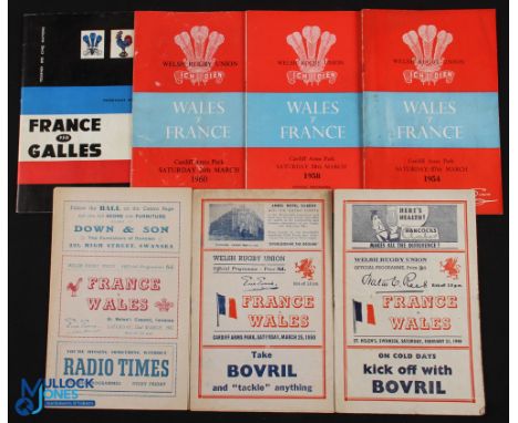 1948-61 Wales &amp; France h&amp;a Rugby Programmes (7): Wales v France at Swansea (famous French win), 1948; Cardiff, 1950 a