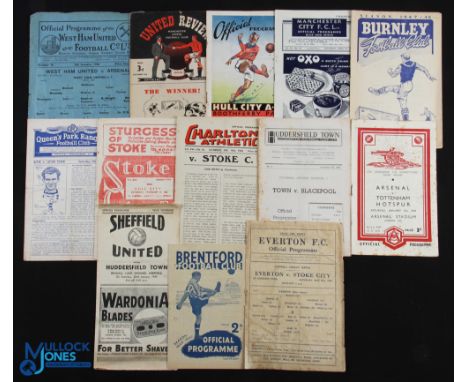 Selection of 1940s football programmes 1944/45 Everton v Stoke City + Liverpool Wing Squadron championship final, double issu