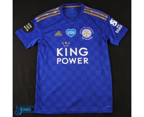 James Maddison No 10 Leicester City 2020/21 'NHS' home match issue football shirt - in blue, Adidas / King Power, Black Lives