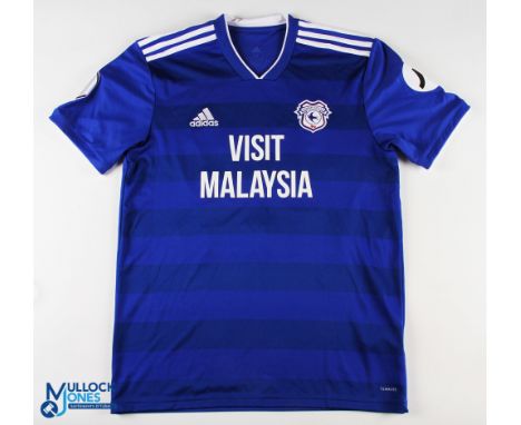 Sol Bamba No 22 Cardiff City 2018/19 home match issue football shirt - in blue, Adidas / Visit Asia, Premier League and JD Sp