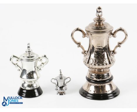 Replica Model FA Cups, 2 ceramic FA Cups, one made by Northshore Sporting Designs, #25cm tall plus unbranded FA Cup - 14cm ta