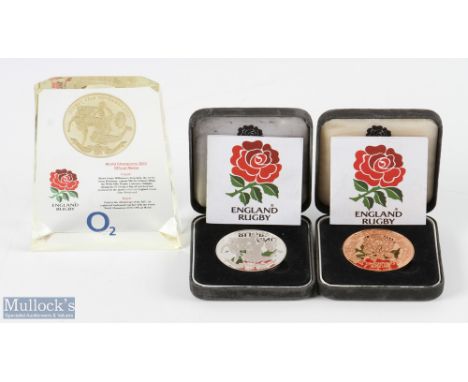 2003 England RWC Rugby Winners Commemorative Medals, one Mounted (3): One 2003 official England Rugby medal mounted in inscri