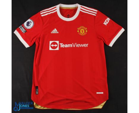 R Varane No 19 Manchester United 2021/22 match issue home football shirt - Adidas/ Team Viewer, PL No Room for Racism and Koh