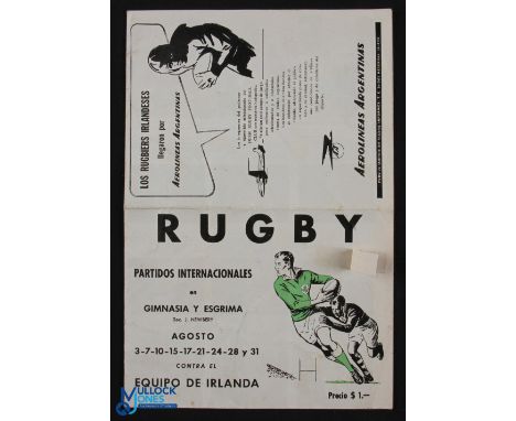 Rare Ireland in Argentina 1952 Rugby Programme: The 2nd test issue from Buenos Aires on this first Irish tour there, winning 