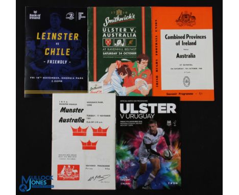 S Hemisphere in Ireland Rugby Programmes (5): Australia v Comb. Provinces 1968, Munster 1981 &amp; Ulster 1992; Uruguay v Uls