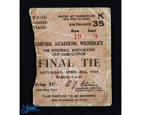 1948 FA Cup Final South Grandstand match ticket with Manchester United player ink signatures to include Jack Crompton, John A