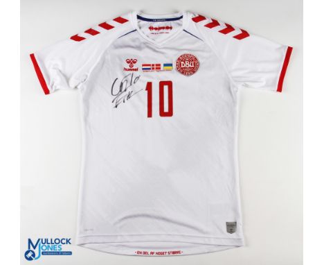 Christian Eriksen Autographed No 10 Denmark 2022 v Ukraine 26 March International away football shirt - signed to the front i