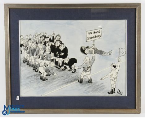 1969 original Jak Rugby Framed Cartoon: Social history as well as sporting, the prolific Fleet Street cartoonist 'Jak's' take