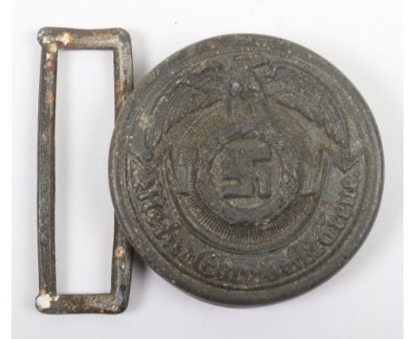 Waffen-SS Officers Belt Buckle, zinc type, large eagle and swastika on front above SS motto ‘Meine Ehre heist Treue’.  Revers