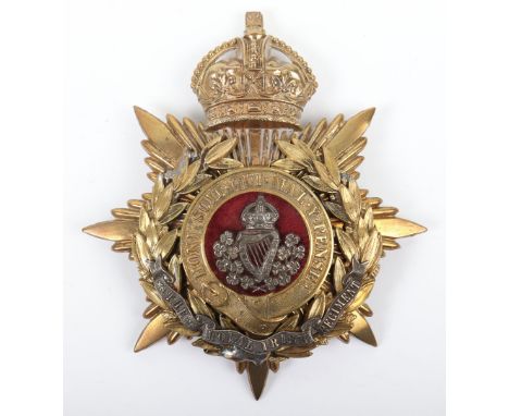 Post 1902 Royal Irish Regiment Officers Home Service Helmet Plate,&nbsp;gilt crowned star with laurel wreath and garter. To t