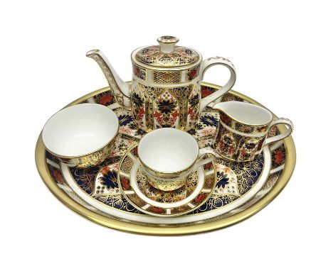 Royal Crown Derby Imari pattern miniature cabaret set, comprising tray, teapot, milk jug, sucrier, teacup and saucer