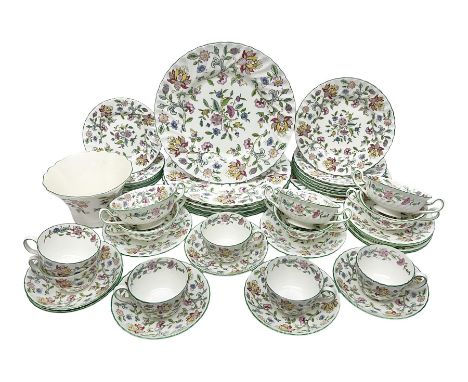 Minton Haddon Hall part tea and dinner service, including six cups and saucers, six dinner plates, six side plates, six twin 