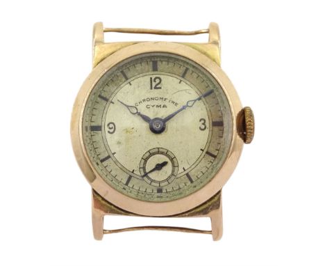 Cyma gentleman's 9ct gold manual wind chronometer wristwatch, with subsidiary seconds dial, the back case dated (19)37Conditi