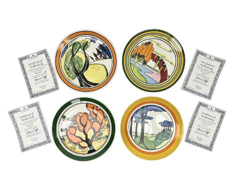 Four Clarice Cliff Wedgwood limited edition plates, comprising Orange Erin, Blue Firs, Solitude and May Avenue, all with cert