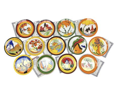 Thirteen Clarice Cliff Wedgwood limited edition plates, including Orange Roof Cottage, Summerhouse, Honolulu, Farmhouse etc, 