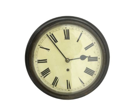 English - early 20th century 8-day wall clock with a stained mahogany wooden dial bezel and a 12" painted dial, with Roman nu