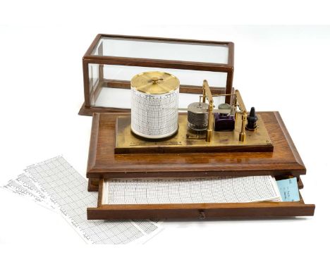 NEGRETTI & ZAMBRA 'REGENCY' BAROGRAPH, c. 1970, ser. no. R/41145 in oak case with bevelled glass, base with drawer filled wit