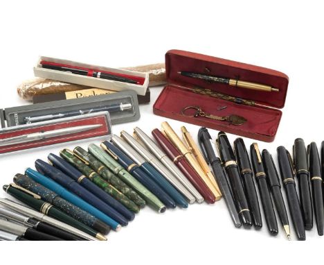 ASSORTED WRITING INSTRUMENTS &amp; TOBACCO, including Parker Duofold, Parker 25, Parker 51, oversized unbranded cigar, sundry