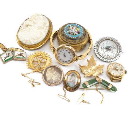 ASSORTED LADIES JEWELLERY & ACCESSORIES, including 15ct gold ladies bracelet watch, Rado Starliner watch head, pinchbeck shel