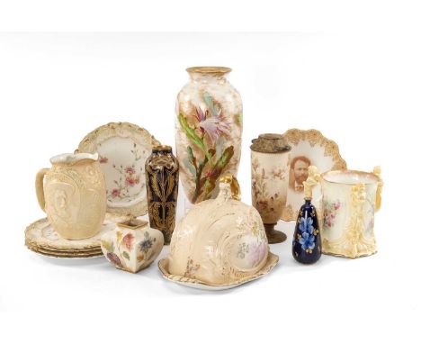 QUANTITY OF DOULTON BURSLEM CERAMICS comprising cheese dish and cover, four various vases, portrait plate, set of five cabine