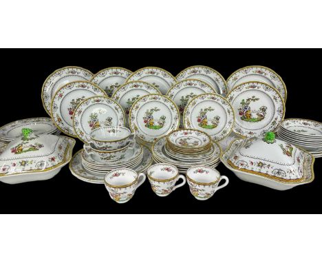 COPELAND SPODE 'CHELSEA' PATTERN PART SERVICE, comprising 2 veg. tureens and covers, 2 soup coupes and 4 saucers, 6 soup plat