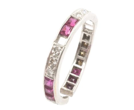 WHITE METAL DIAMOND & RUBY ETERNITY RING, 4.3gmsProvenance: deceased estate PembrokeshireComments: stones missing, shank cut,