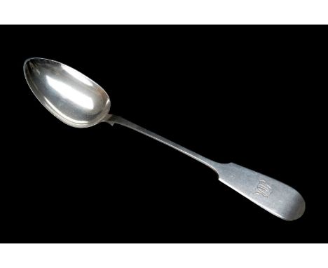 VICTORIAN PROVINCIAL SILVER BASTING SPOON, Thomas Sewell, Newcastle 1868, fiddle pattern with engraved AR initials, 30.5cms l