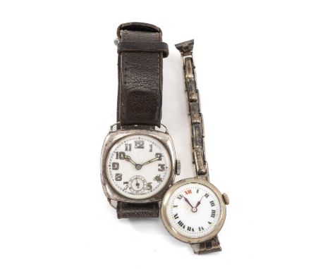 SWISS SILVER TRENCH WATCH, manual wind 3/4 plate jewelled movement signed Texa, cathedral hands, 1928 Glasgow import marks, w