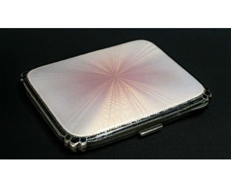 GEORGE VI LADIES SILVER &amp; GUILLOCHE ENAMEL CIGARETTE CASE, Adie Bros., Birmingham 1936, pale pink enamel cover with black
