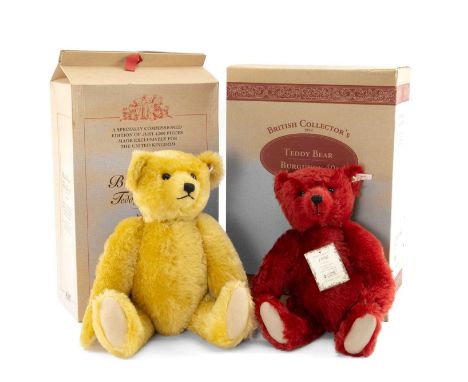 TWO MODERN STEIFF LTD EDN BEARS, comprising 2001 brass mohair bear no. 1727/4000, 45cms h; and 1998 burgundy mohair bear no. 