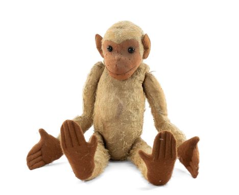 LARGE STEIFF MONKEY, original felt face, plush body and limbs, chest with growler, 60cms hComments: replaced eyes, ears, feet