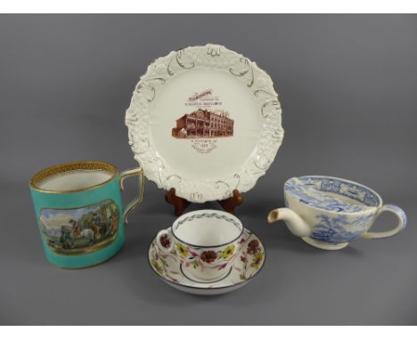 Miscellaneous English porcelain, including a plate depicting the 'Gloucester Cooperative Industrial Society Limited - a Momen