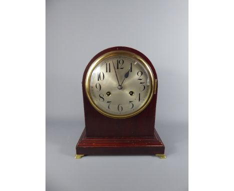 An Edwardian Oak Cased Mantel Clock, with a German Junhan B13 movement, approx 30 x 25 cms.