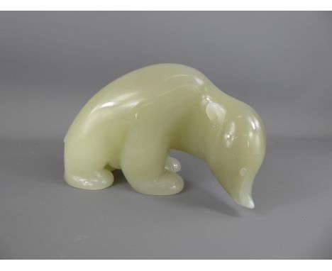 A Large Vintage Green Opaline Glass Polar Bear, possibly Scandinavian, approx 14 x 21 cms.