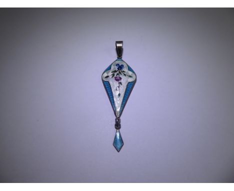 A Silver and Enamel Drop Floral Pendant, mm JAS, approx 30 x 16 mm.