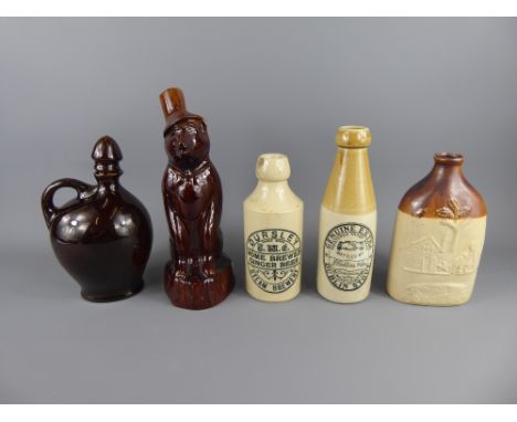 Miscellaneous Earthenware Bottles and Jugs, including a vintage brown-glazed 'Glug Glug' Jug in the form of a bear, approx 24