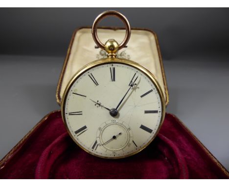 A Gentleman's 18 ct Yellow Gold Open Face Pocket Watch, with fusee movement, nr 11464, London hallmark, dated 1854, mm PC, ca